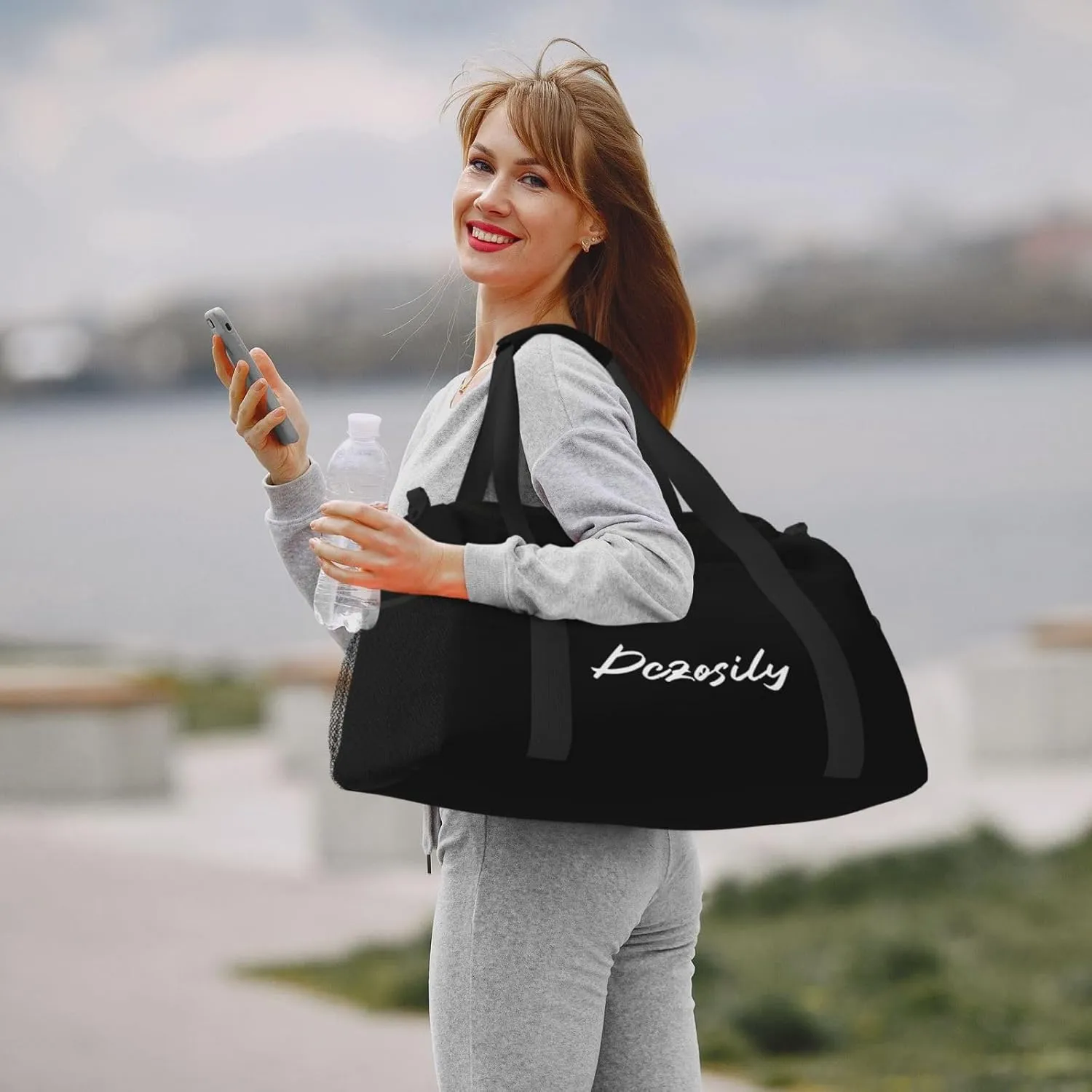 Dczosily Hand Travel Bag,Custom Design Text/Picture,Waterproof Weekender Gym Bag for Women, Large Storage Duffle Bag with Zippers and Handles, Foldable Duffle Bag (Black)