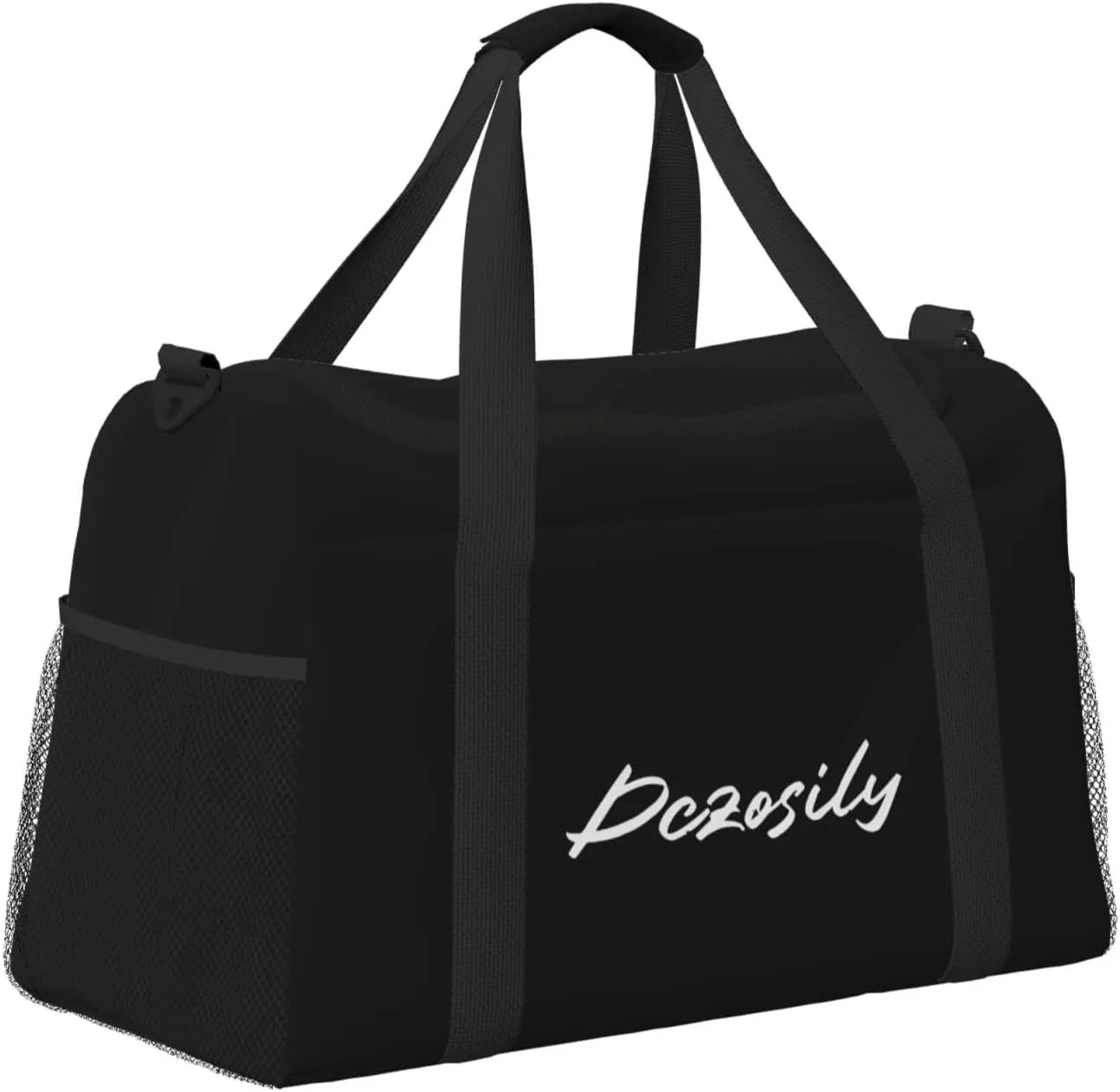 Dczosily Hand Travel Bag,Custom Design Text/Picture,Waterproof Weekender Gym Bag for Women, Large Storage Duffle Bag with Zippers and Handles, Foldable Duffle Bag (Black)