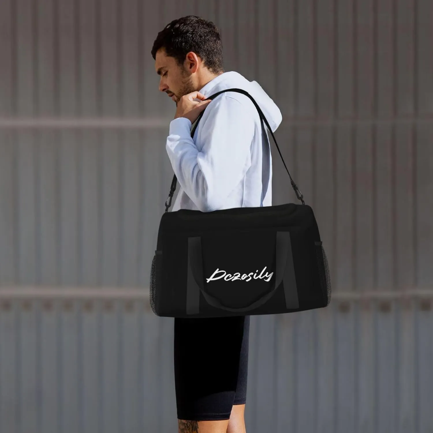 Dczosily Hand Travel Bag,Custom Design Text/Picture,Waterproof Weekender Gym Bag for Women, Large Storage Duffle Bag with Zippers and Handles, Foldable Duffle Bag (Black)