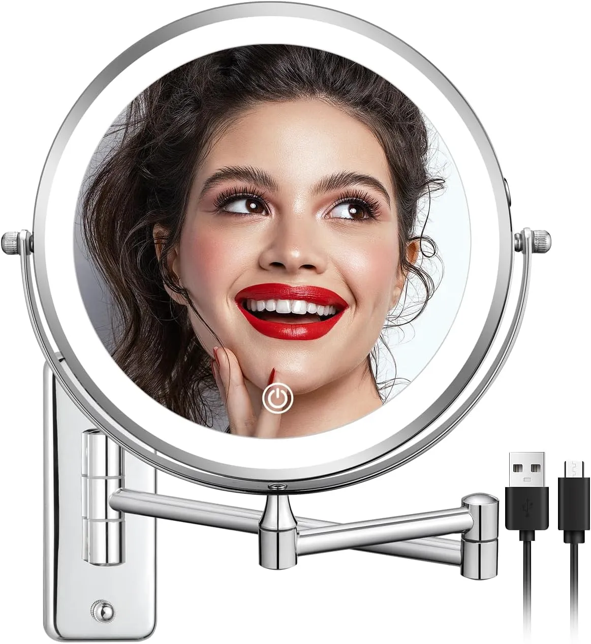 DECLUTTR Rechargeable Wall Mounted Makeup Mirror, 8 Inch 1X/10X Magnifying Mirror with 3 Color Lights, Dimmable LED Lighted Makeup Mirror with Double Sided