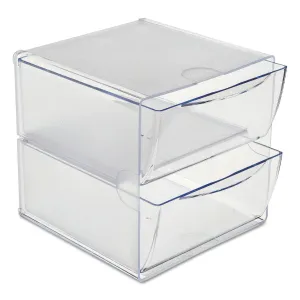deflecto® Stackable Cube Organizer, 2 Compartments, 2 Drawers, Plastic, 6 x 7.2 x 6, Clear