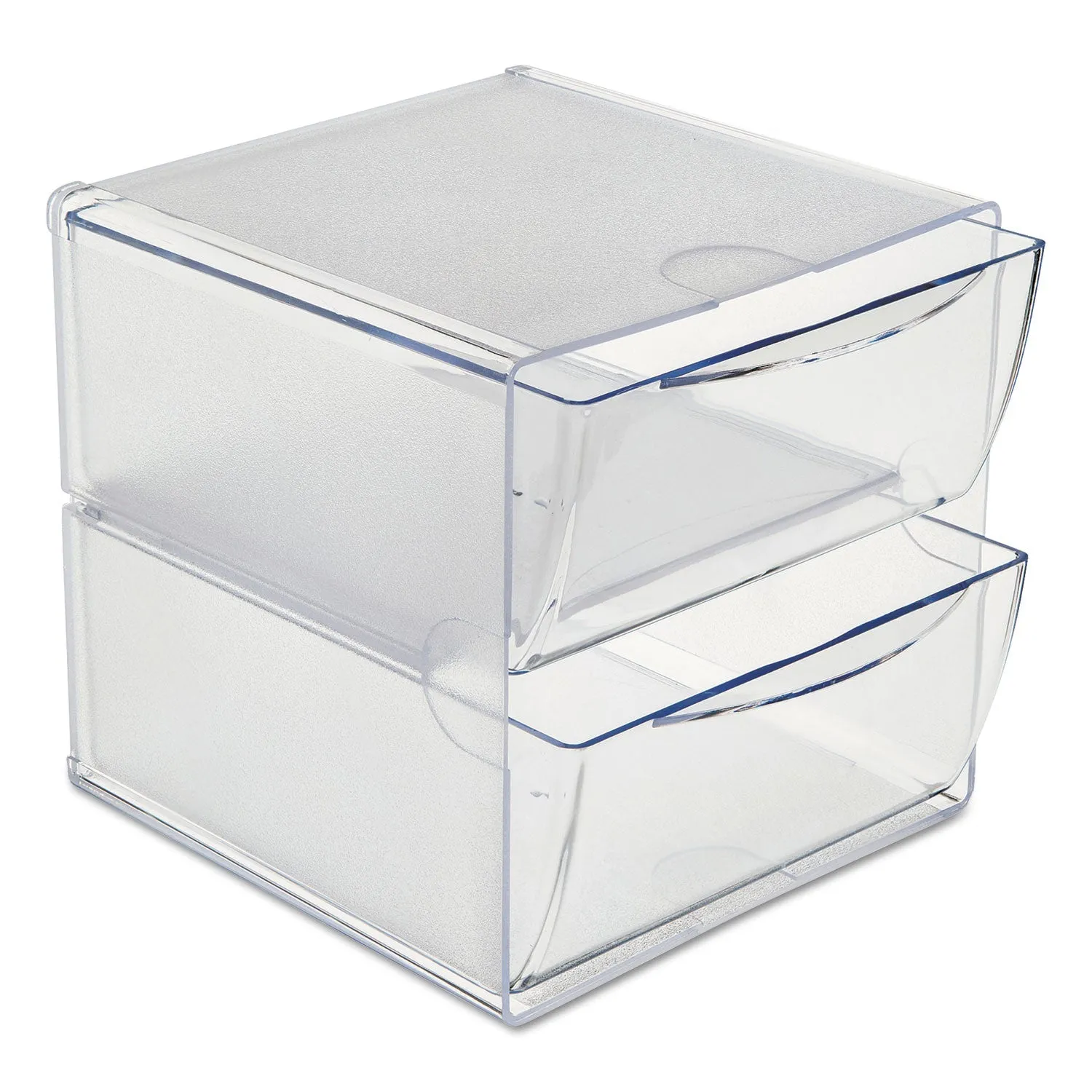 deflecto® Stackable Cube Organizer, 2 Compartments, 2 Drawers, Plastic, 6 x 7.2 x 6, Clear