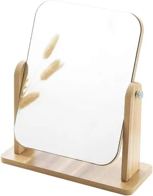 Desk Mirror, Wooden Mirror 360 Degree Portable Adjustable Table Desk Mirror Bathroom Living Room Shave Makeup Mirror (Extra Large)
