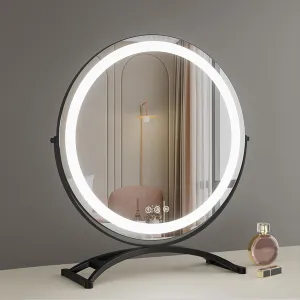 Desktop Vanity Mirror Rotatable Round Led Makeup Mirror With Light Touch Control Switch 3 Colors Dimmable, Illuminated Tabletop Vanity Mirror, 360° Rotation Cosmetic Mirror ( Color : Black , Size : 50