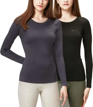 DEVOPS Women's 2 Pack Thermal Long Sleeve Shirts Compression Baselayer Tops