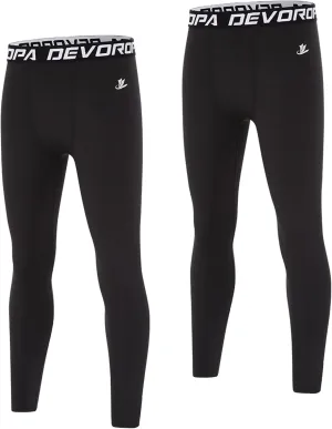 DEVOROPA Boys Leggings Quick Dry Youth Compression Pants Sports Tights Basketball Baseball Base Layer Husky/Slim/Regular Fit