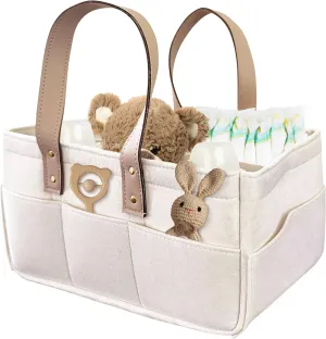 Diaper Caddy with Leather Handle, Adjustable Storage - Diaper Caddy Organizer , Diaper Bag Tote - Collapsible Diaper Organizer for Baby Essentials