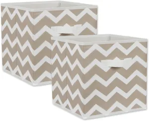 DII Non Woven Polyester Storage Bin, Chevron, Stone, Small Set of 2