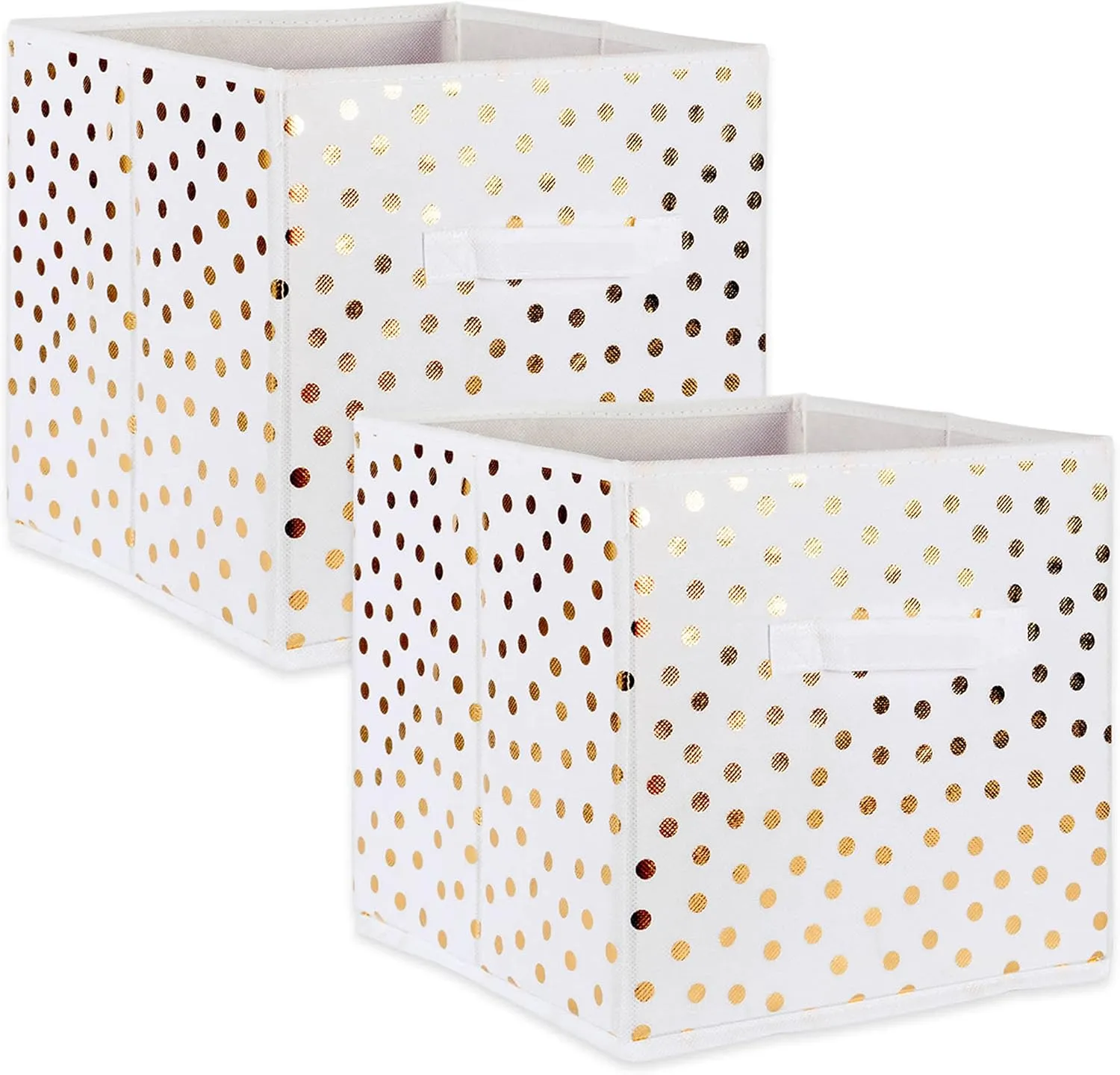 DII Non Woven Storage Collection Polka Dot Collapsible Bin Large Set, 13x13x13 Cube, White & Gold, 2 Piece