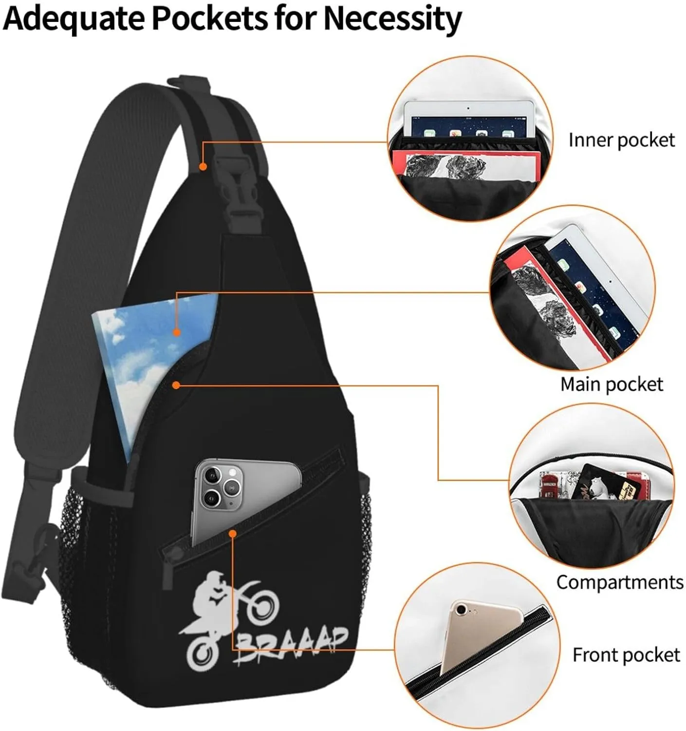 Dirt Bike Sling Backpack Shoulder Chest Bag For Men Women Hiking Travel Crossbody Daypack