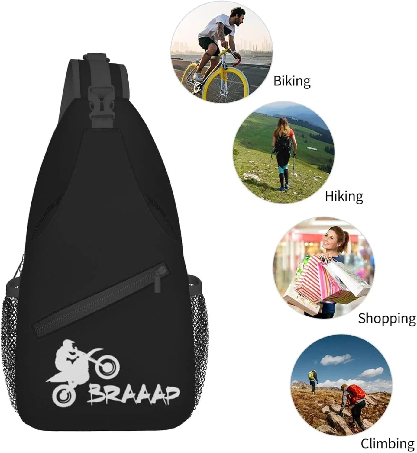 Dirt Bike Sling Backpack Shoulder Chest Bag For Men Women Hiking Travel Crossbody Daypack