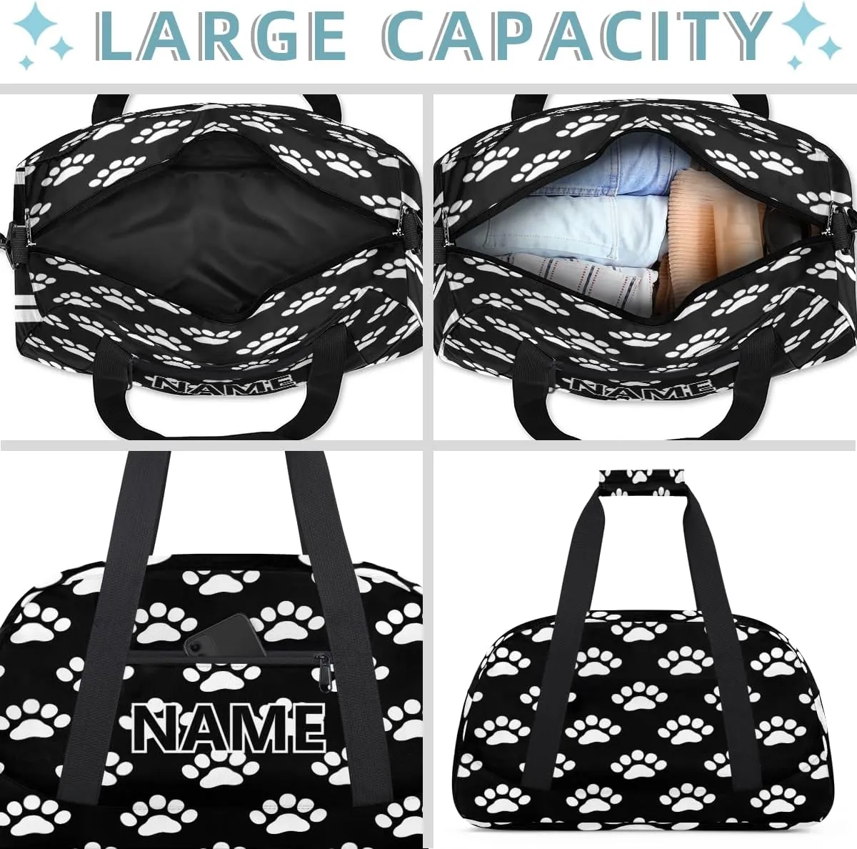 Dog Paw Print Mini Gym Bag 18 inch for Women Men Waterproof Custom Paws Travel Duffel Bag Carry On Overnight Tote Nurse Bag for Work Fitness Hiking