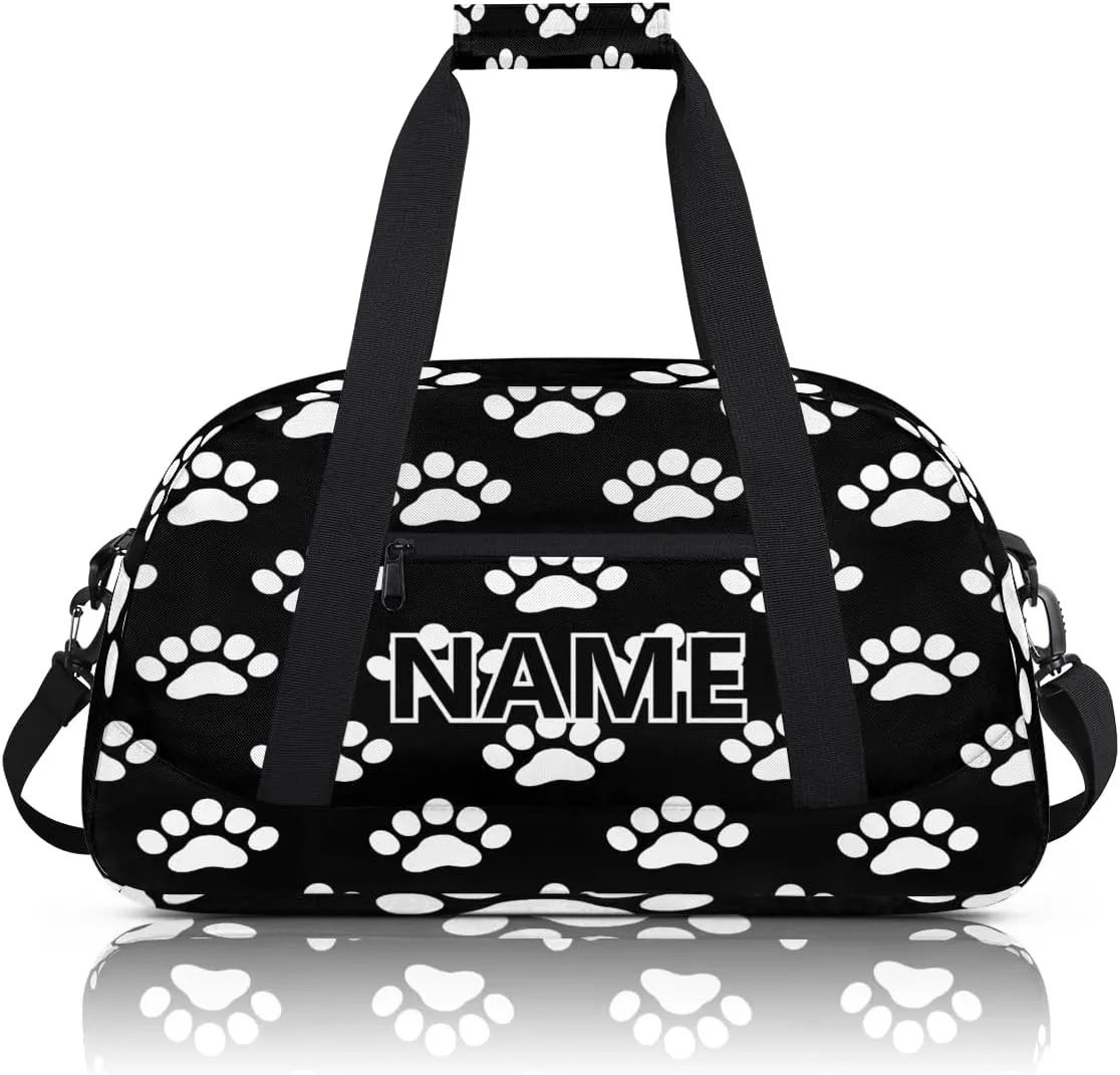 Dog Paw Print Mini Gym Bag 18 inch for Women Men Waterproof Custom Paws Travel Duffel Bag Carry On Overnight Tote Nurse Bag for Work Fitness Hiking