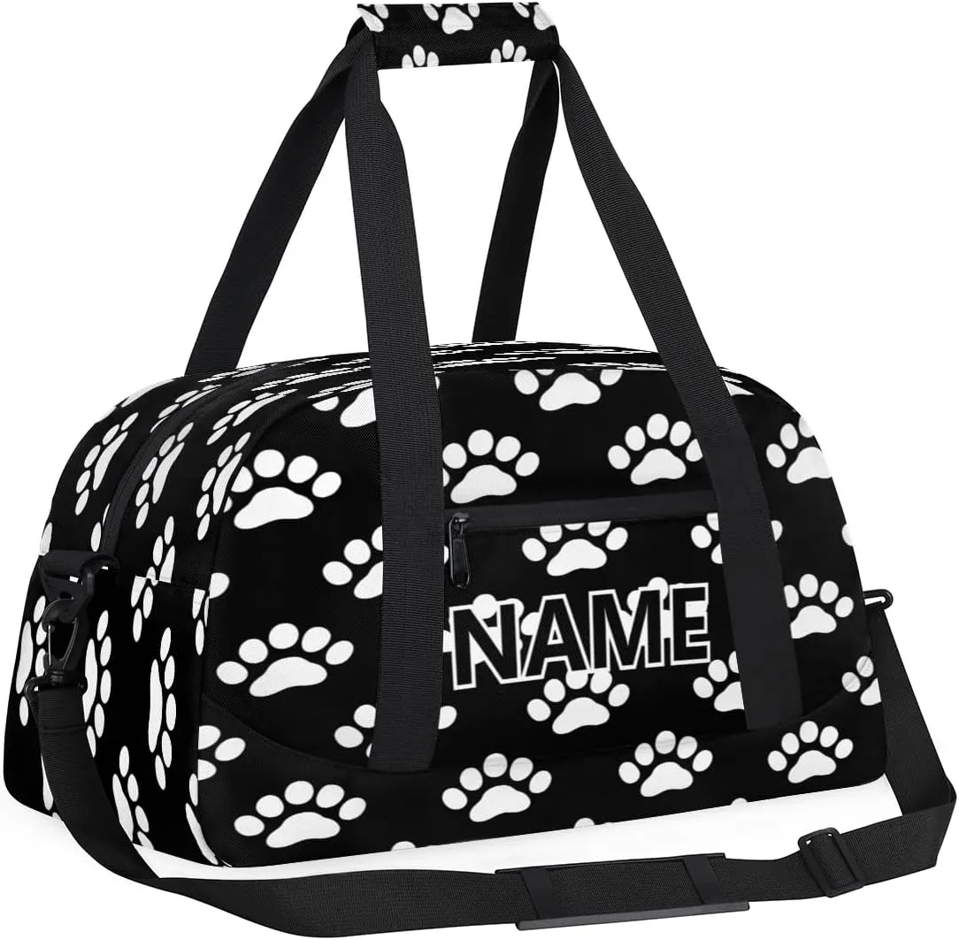 Dog Paw Print Mini Gym Bag 18 inch for Women Men Waterproof Custom Paws Travel Duffel Bag Carry On Overnight Tote Nurse Bag for Work Fitness Hiking
