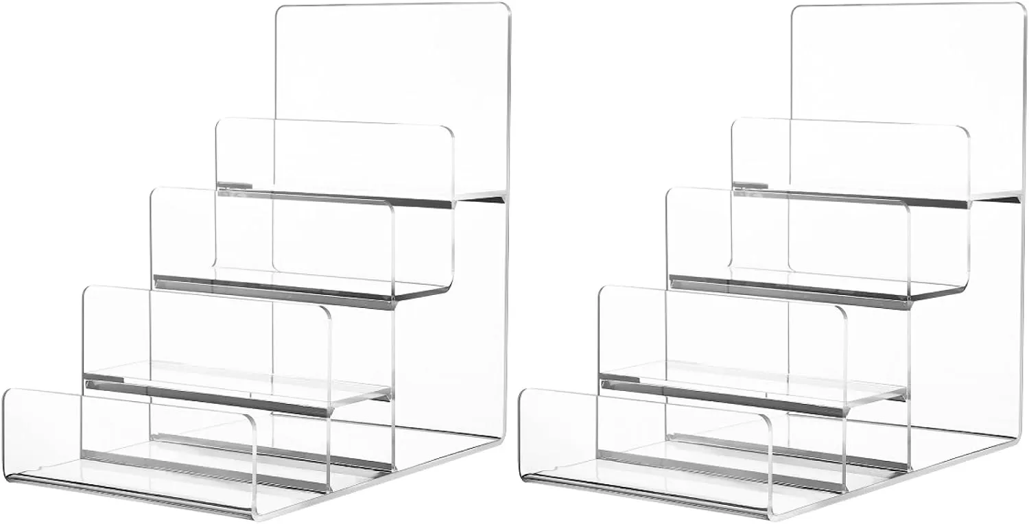 DOITOOL 4-Tier Clear Display Risers Stand: Acrylic Wallet Display Stand Holder, Clear Handbag Purse Display Stand Jewelry Display Riser Purse Handbag Organizer - 2 Pack (3.9X6.1X6.3inch)