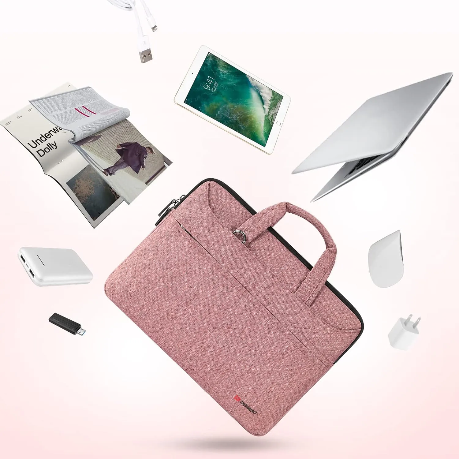 DOMISO 17 inch Laptop Sleeve Shoulder Bag Water-Resistant Messenger Bag Business Briefcase for 17.3" Notebooks/17.3" Dell Inspiron/MSI GS73VR Stealth Pro/IdeaPad/HP Envy/LG Gram/ASUS ROG,Pink