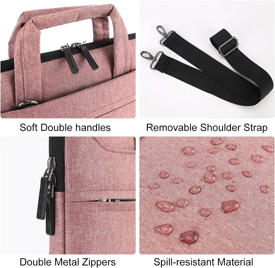 DOMISO 17 inch Laptop Sleeve Shoulder Bag Water-Resistant Messenger Bag Business Briefcase for 17.3" Notebooks/17.3" Dell Inspiron/MSI GS73VR Stealth Pro/IdeaPad/HP Envy/LG Gram/ASUS ROG,Pink