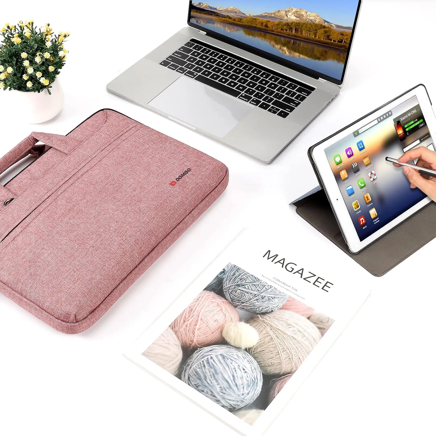 DOMISO 17 inch Laptop Sleeve Shoulder Bag Water-Resistant Messenger Bag Business Briefcase for 17.3" Notebooks/17.3" Dell Inspiron/MSI GS73VR Stealth Pro/IdeaPad/HP Envy/LG Gram/ASUS ROG,Pink