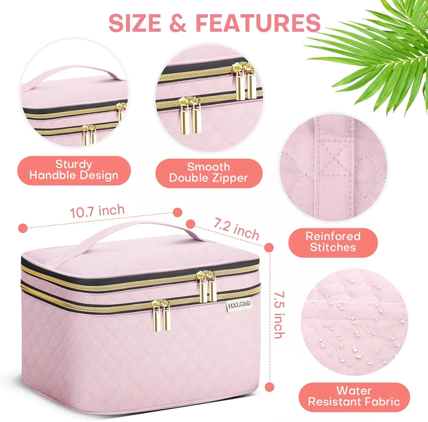 Double Layer Travel Makeup Bag Women, Cosmetic Organizer Case, Travel Essentials Accessories with Shoulder Strap for Bottles, Brushes, Conditioner, Skin Care Products, Pink