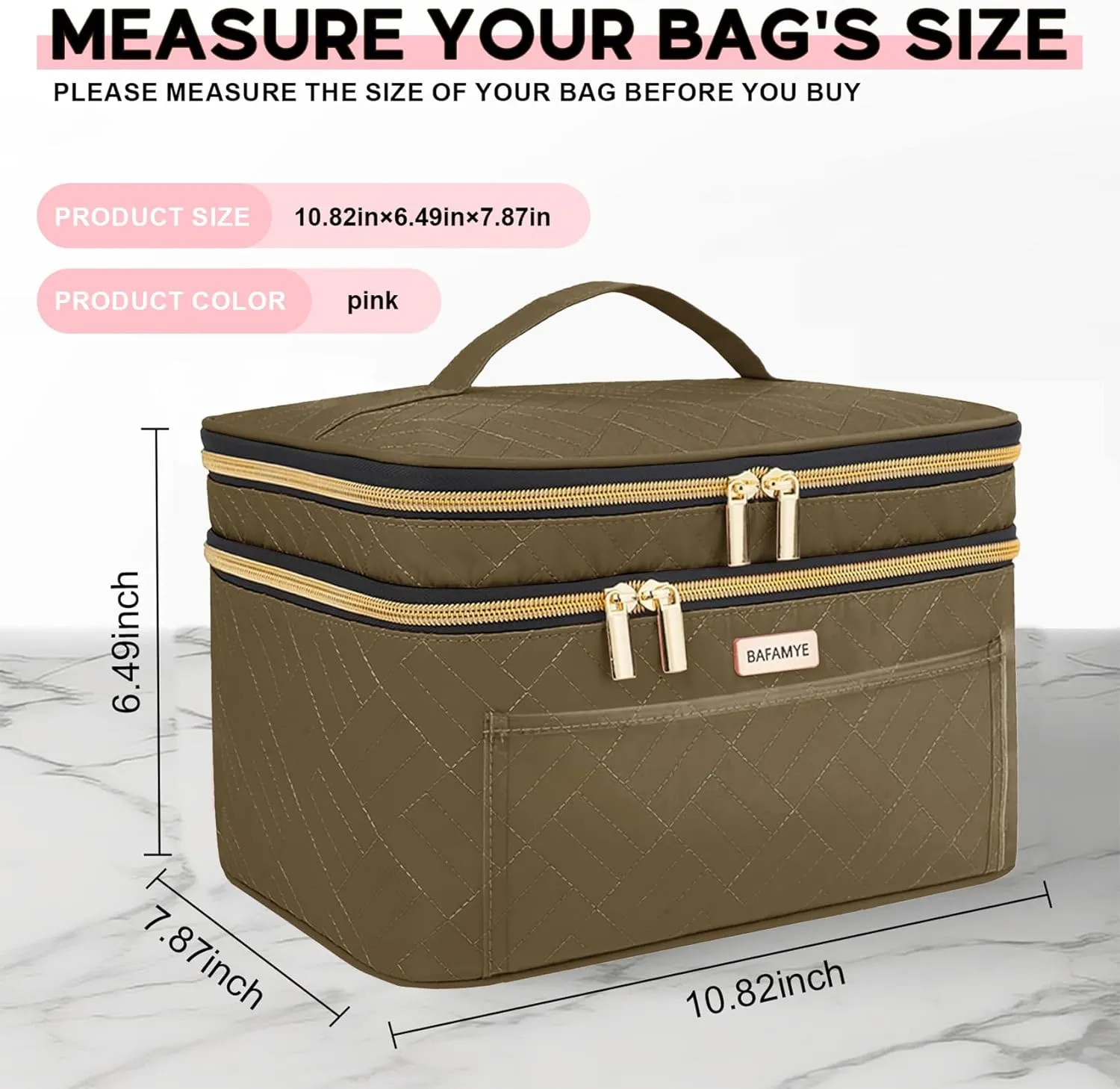 Double Layer Travel Makeup Bag Women, Large Cosmetic Case, Organizer for Travel-Size Accessories Bottles, Brushes, and Skin Care Products (Brown, Double-Layer)