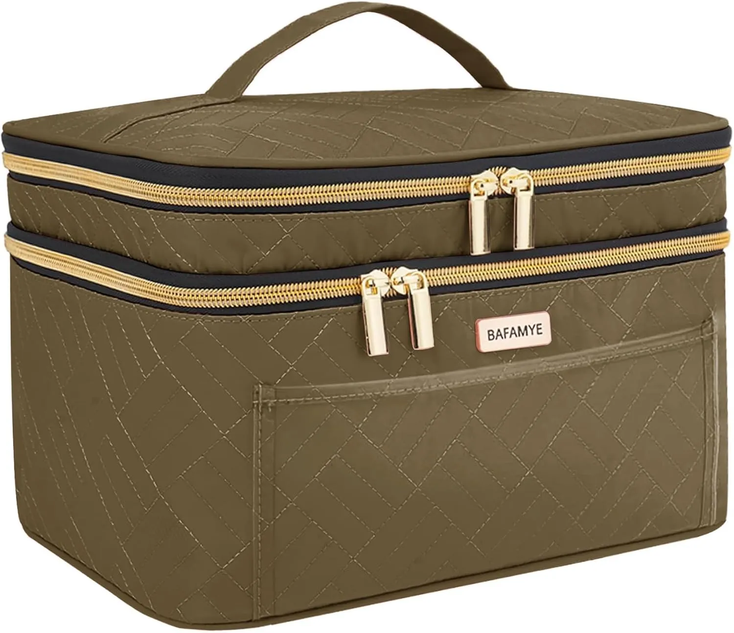 Double Layer Travel Makeup Bag Women, Large Cosmetic Case, Organizer for Travel-Size Accessories Bottles, Brushes, and Skin Care Products (Brown, Double-Layer)