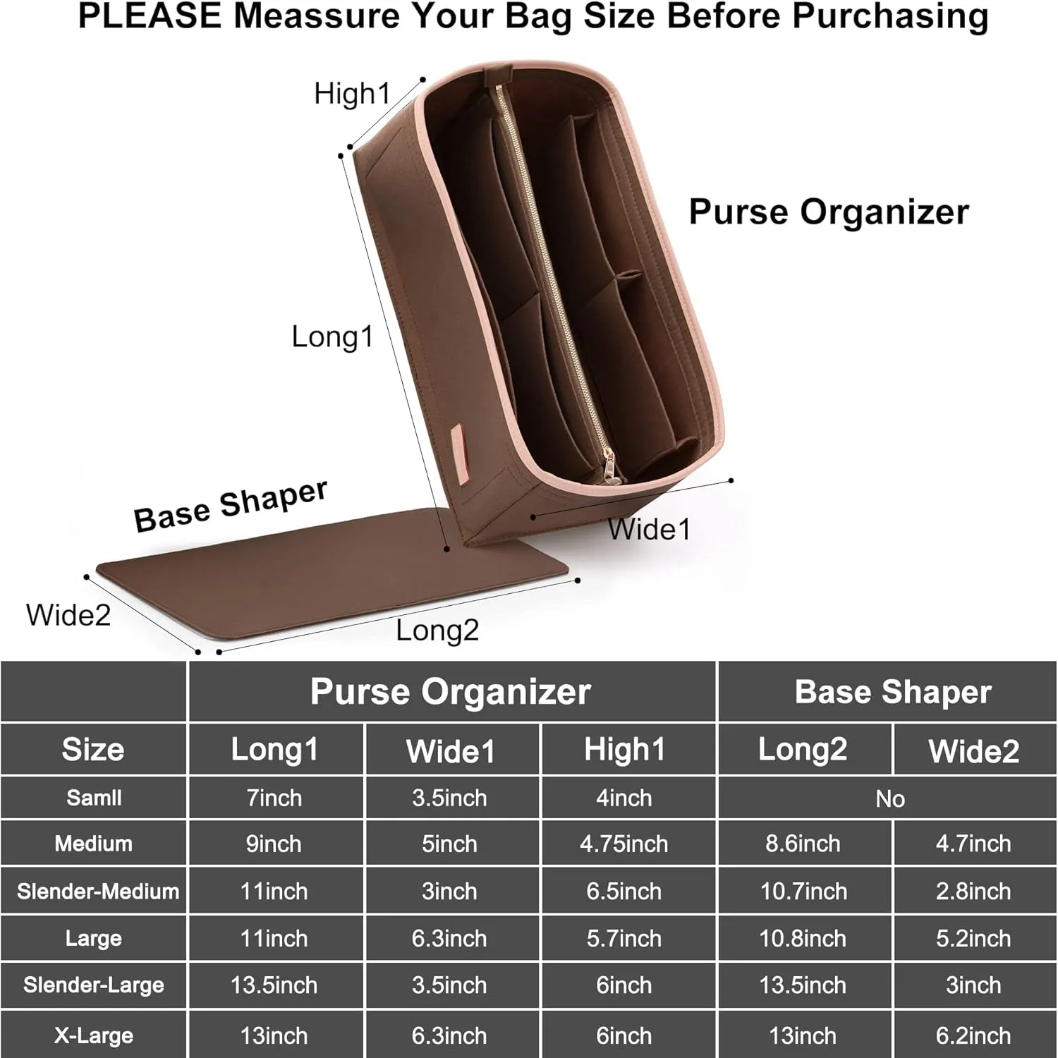 Doxo Purse Organizer Insert & Base Shaper, Felt Handbag & Tote Bag Fit LV Graceful(Brown,SM)