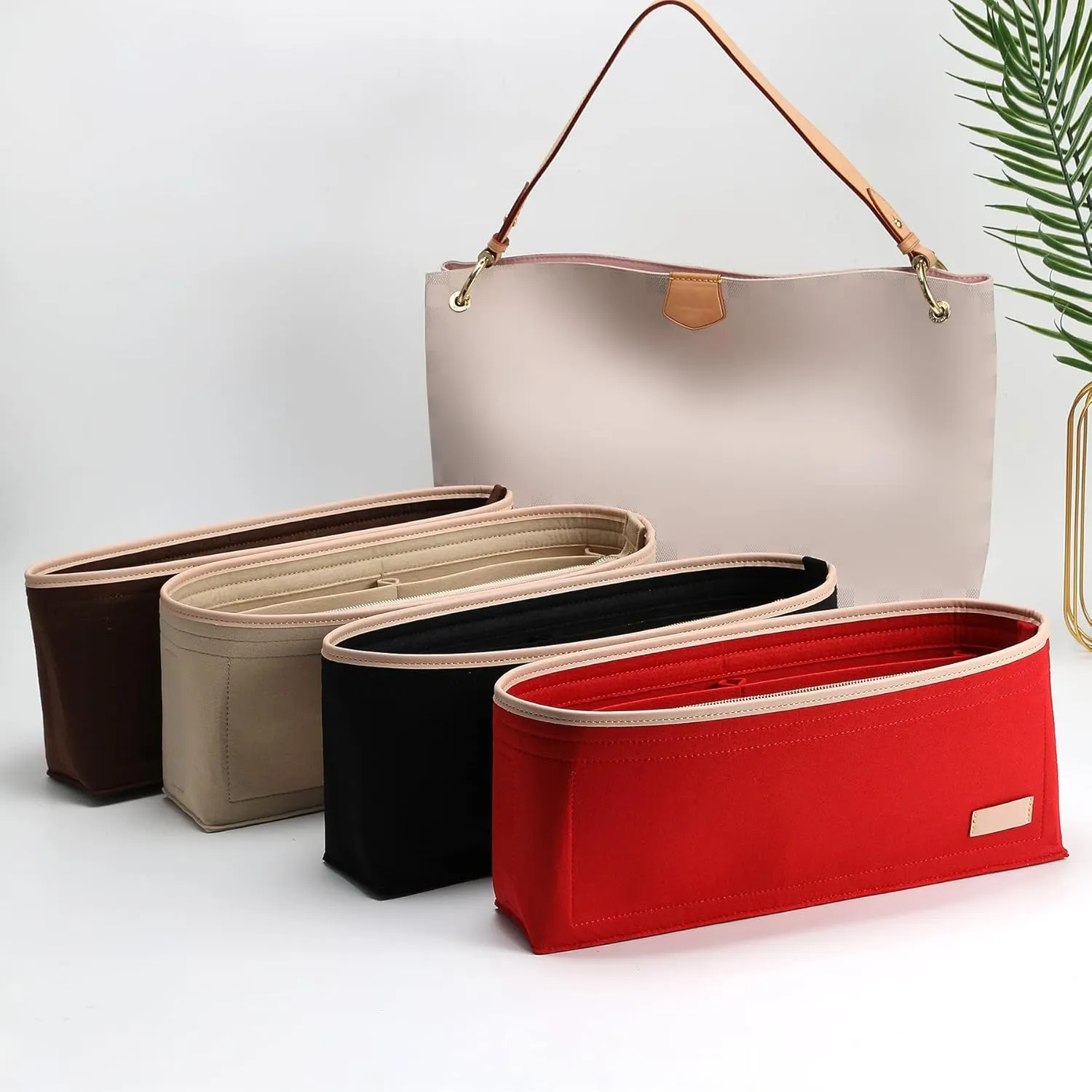 Doxo Purse Organizer Insert & Base Shaper, Felt Handbag & Tote Bag Fit LV Graceful(Brown,SM)
