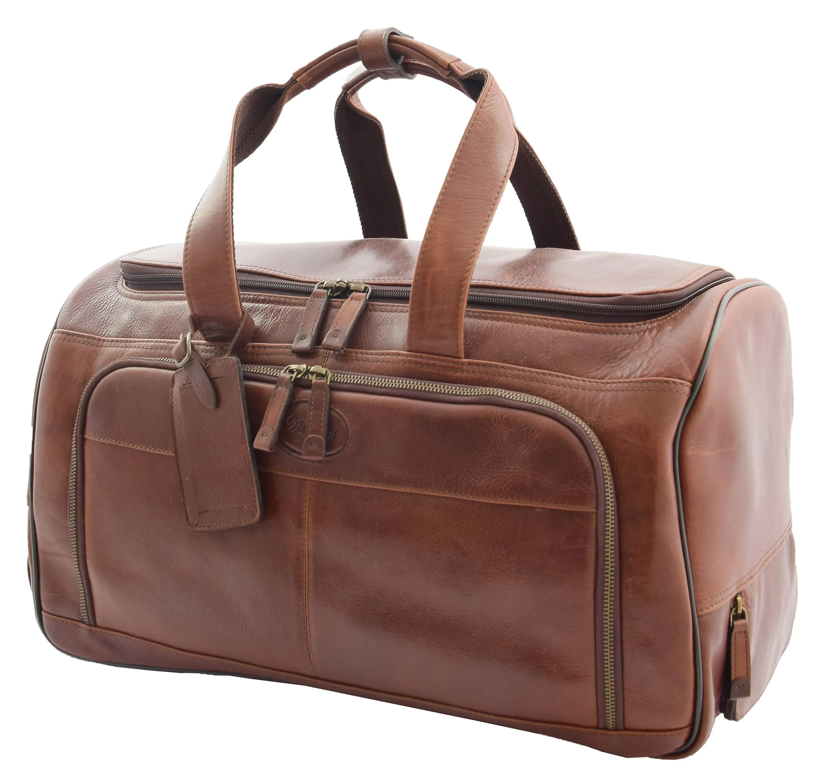 DR294 Real Leather Wheeled Holdall Duffle Bag Brown
