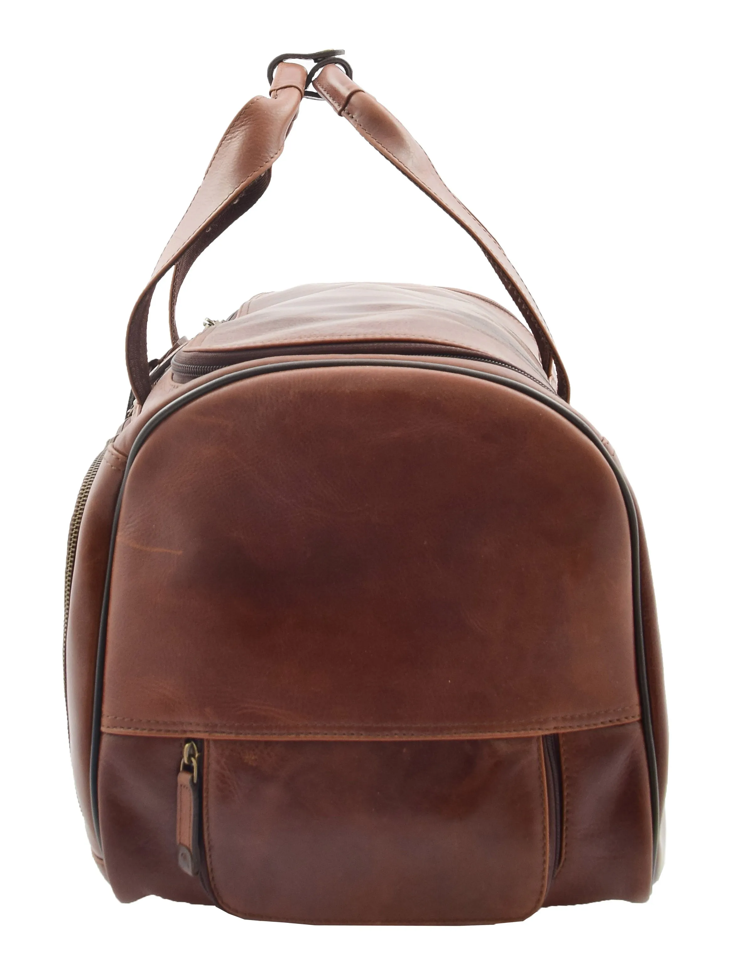 DR294 Real Leather Wheeled Holdall Duffle Bag Brown