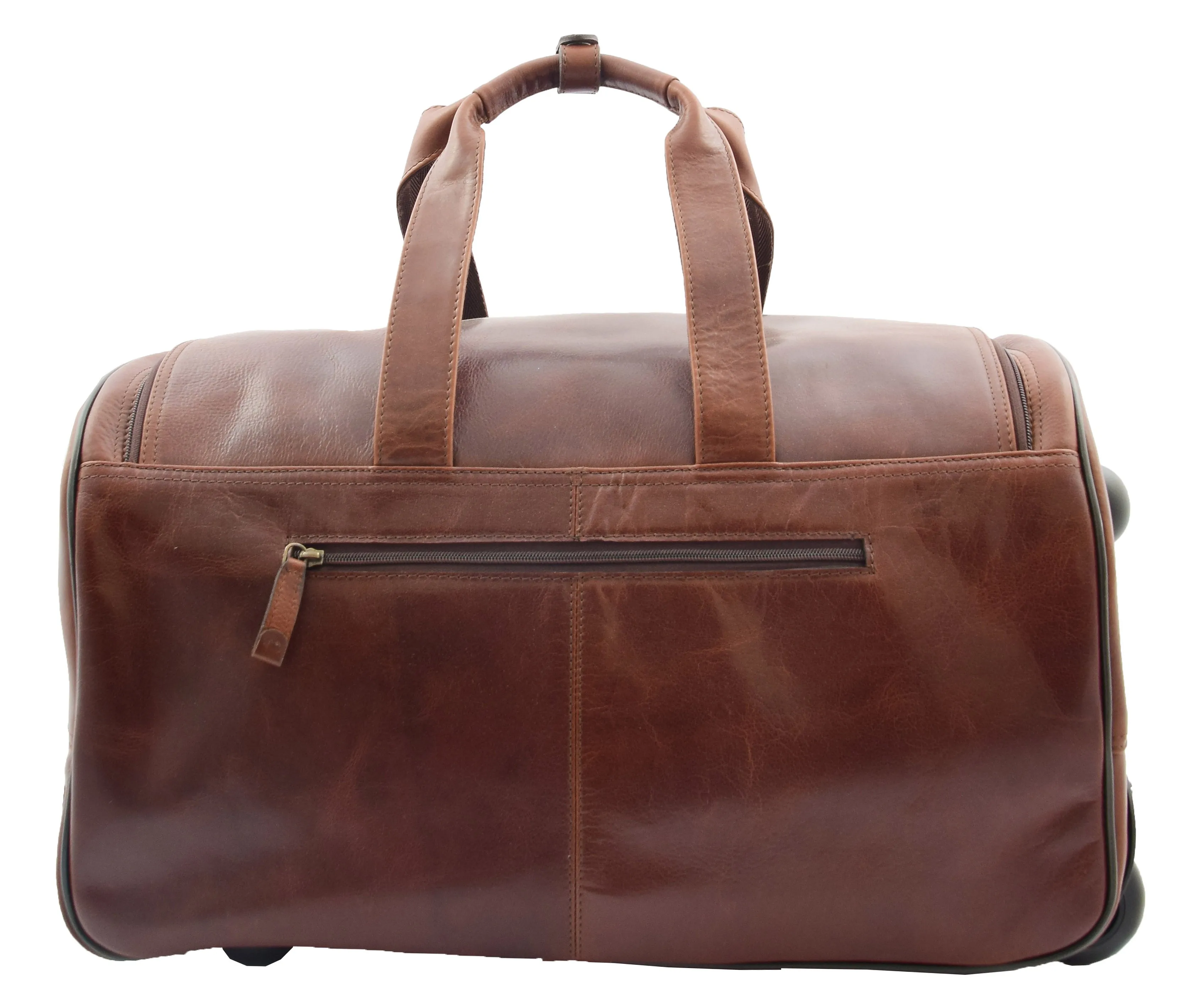 DR294 Real Leather Wheeled Holdall Duffle Bag Brown