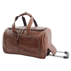 DR294 Real Leather Wheeled Holdall Duffle Bag Brown