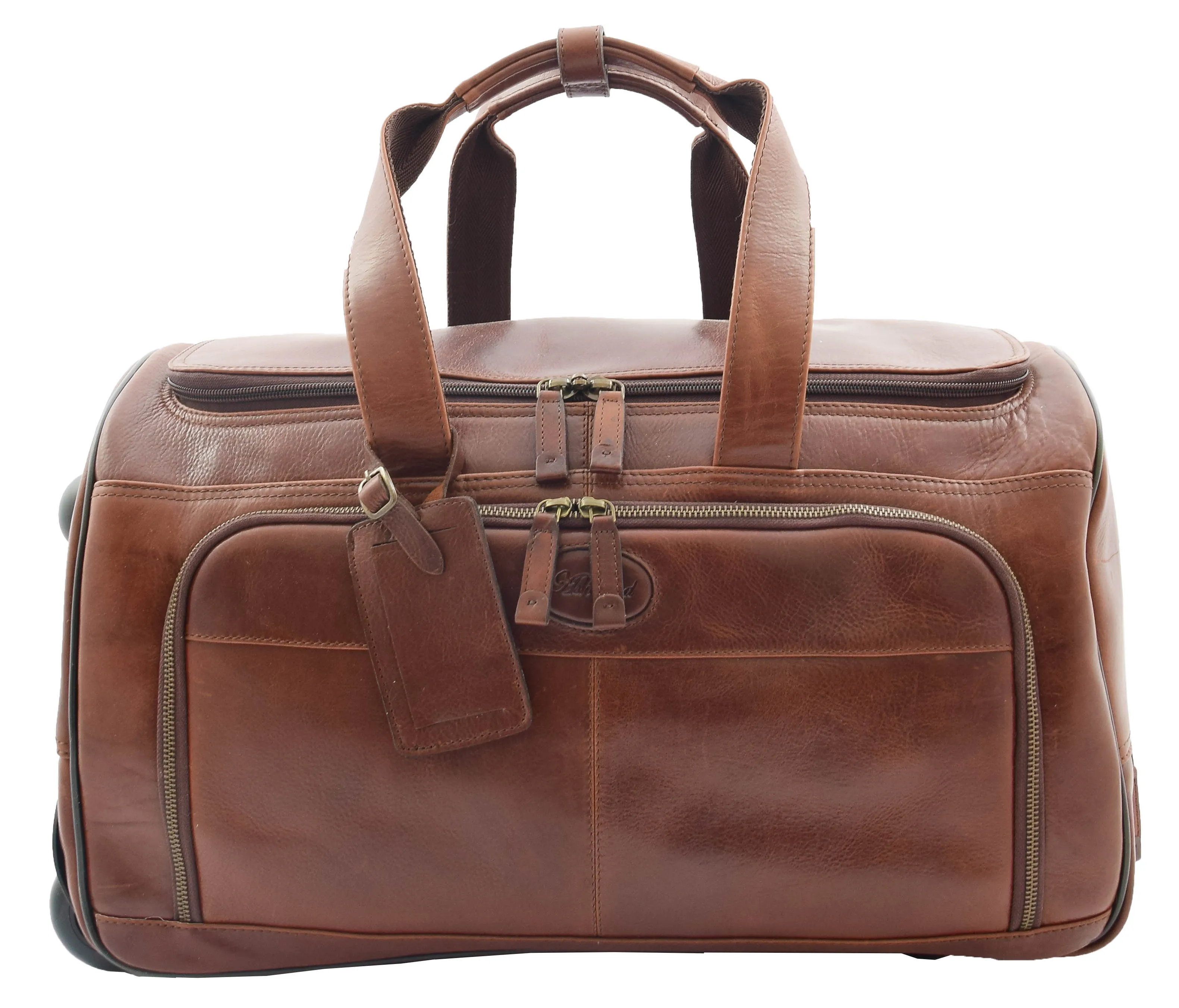 DR294 Real Leather Wheeled Holdall Duffle Bag Brown
