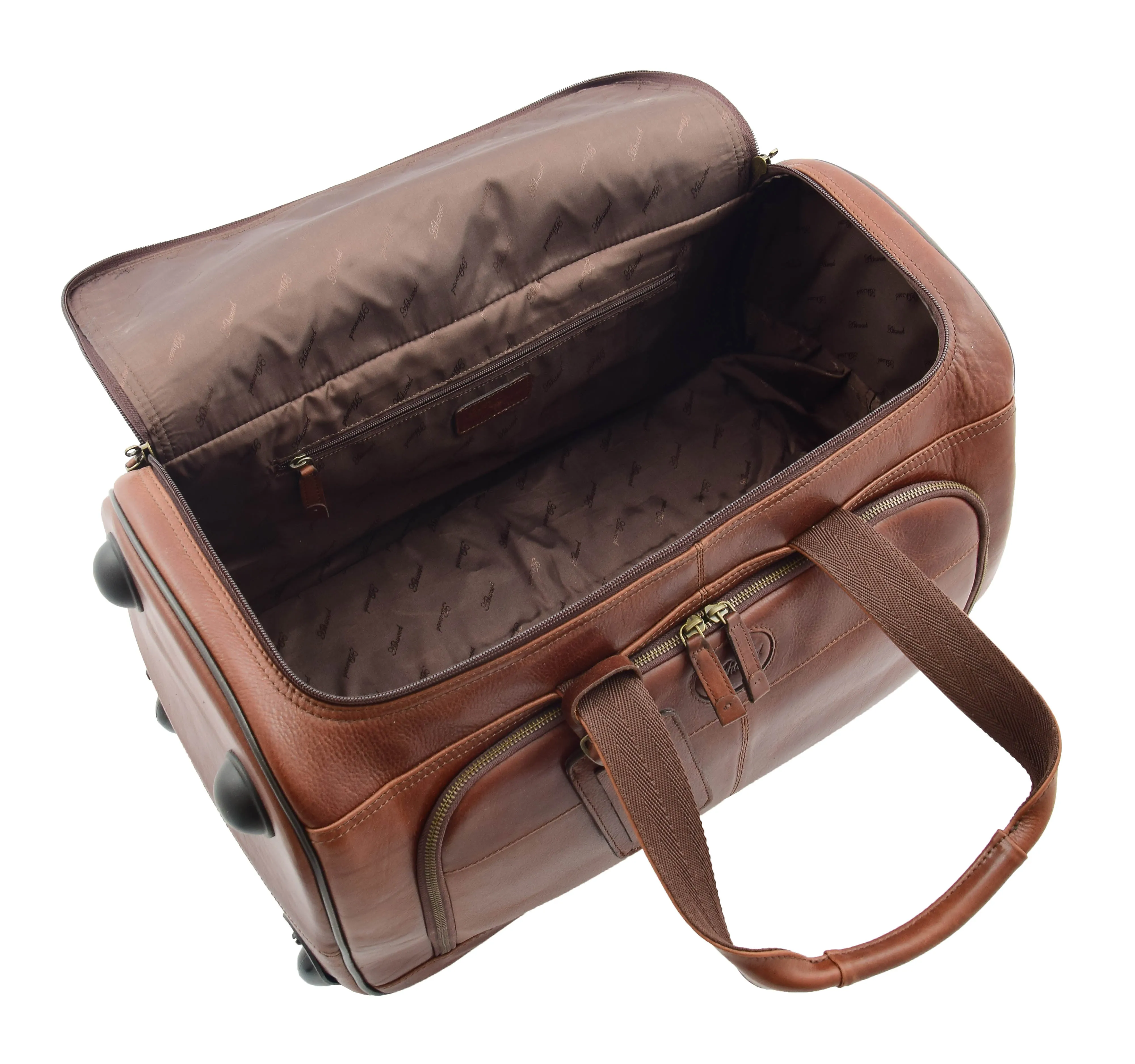 DR294 Real Leather Wheeled Holdall Duffle Bag Brown