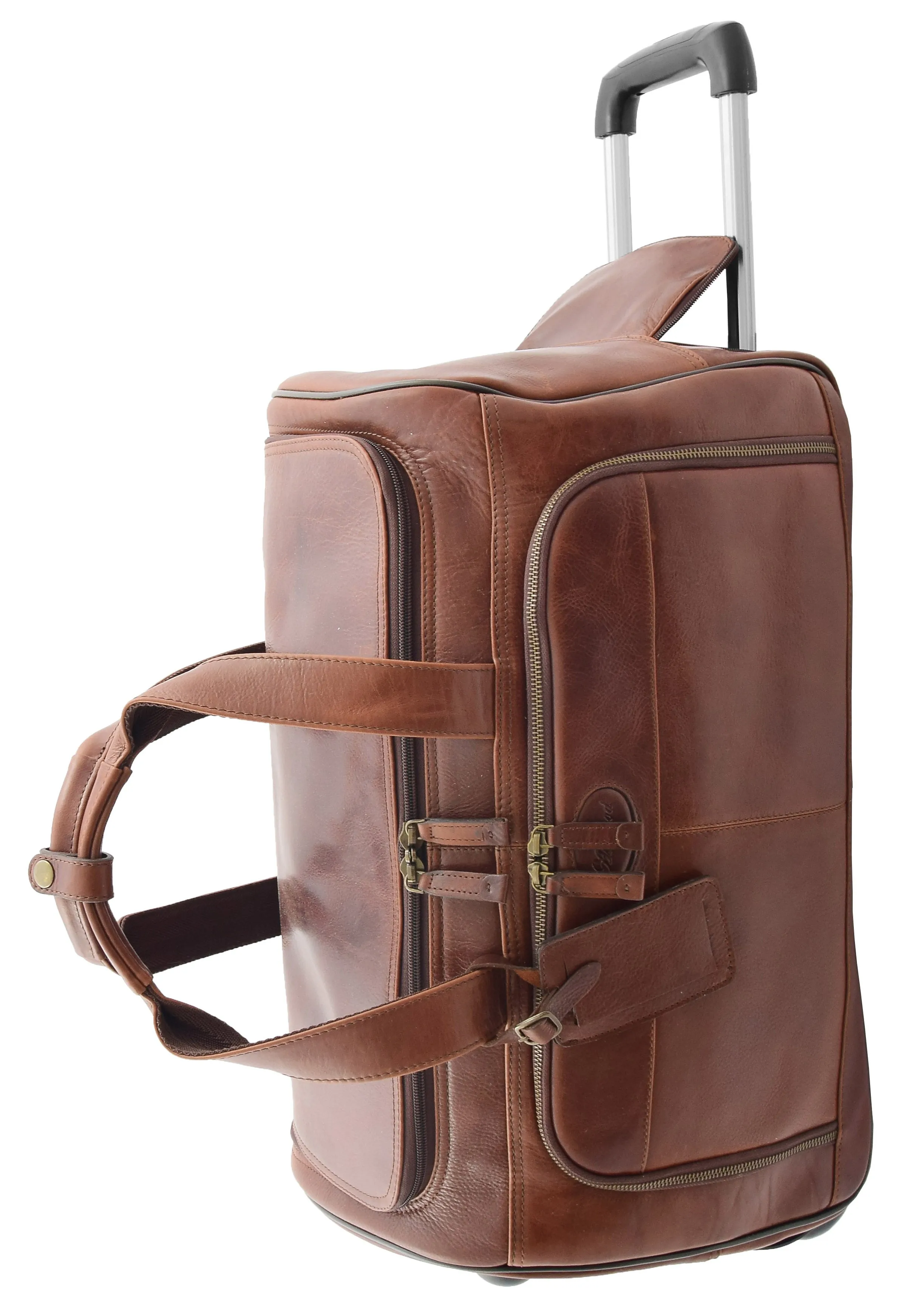 DR294 Real Leather Wheeled Holdall Duffle Bag Brown