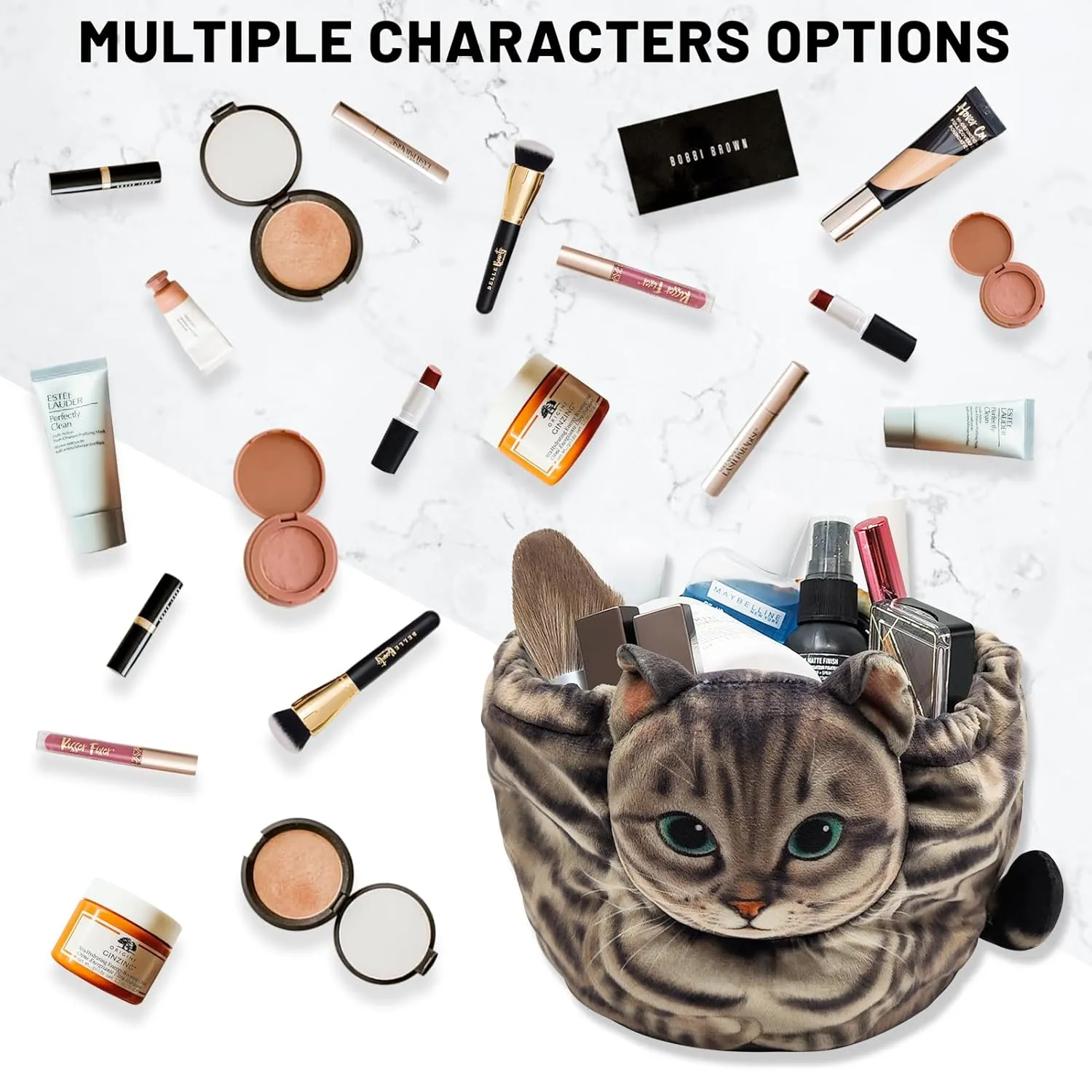 Drawstring Makeup Bag, Cat Makeup Bag, Travel Makeup Organizer, Cosmetic Pouch Bag, Cat Gift for Women, Lay Flat Makeup Bag Gifts for Cat Lovers(2-Pack)
