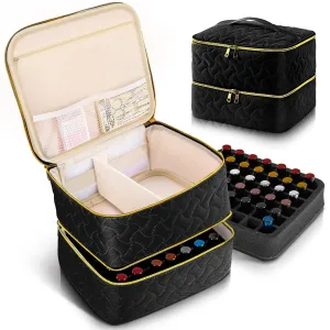 DreamGenius Nail Polish Organizer Case Holds 42 Bottles, Portable Double-Layer Nail Polish Storage Bag with Adjustable Dividers for Manicure Tools, Black