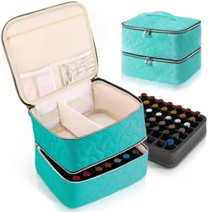 DreamGenius Nail Polish Organizer Case Holds 42 Bottles, Portable Double-Layer Nail Polish Storage Bag with Adjustable Dividers for Manicure Tools, Blue