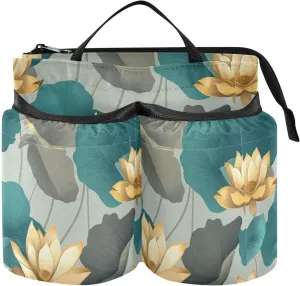 Drink Holder Travel Portable Green Gold flower Leaves flower Luggage Beverage Caddy Travel Accessories Gift Drink Beverages Caddy Coffee de para