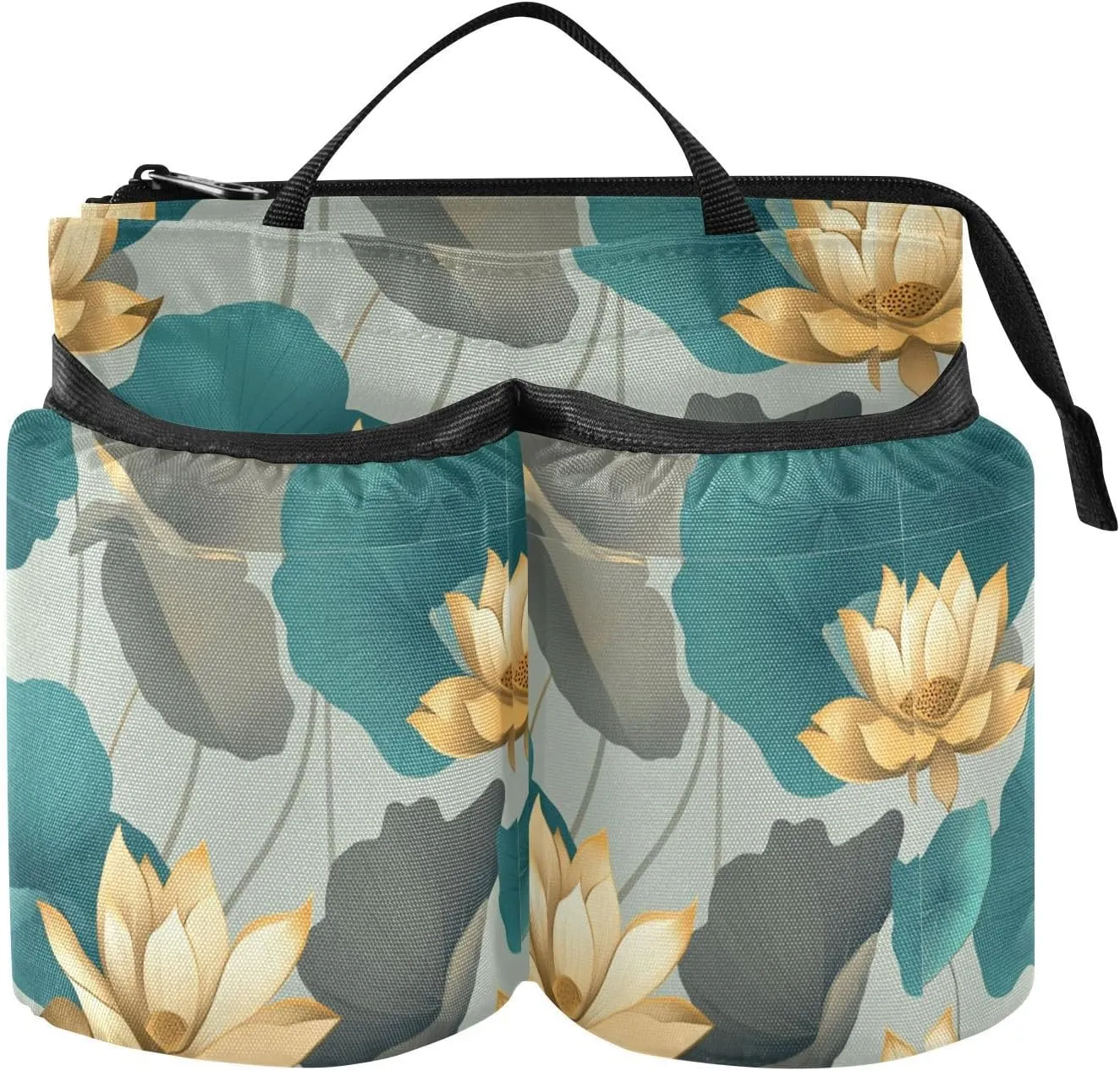 Drink Holder Travel Portable Green Gold flower Leaves flower Luggage Beverage Caddy Travel Accessories Gift Drink Beverages Caddy Coffee de para