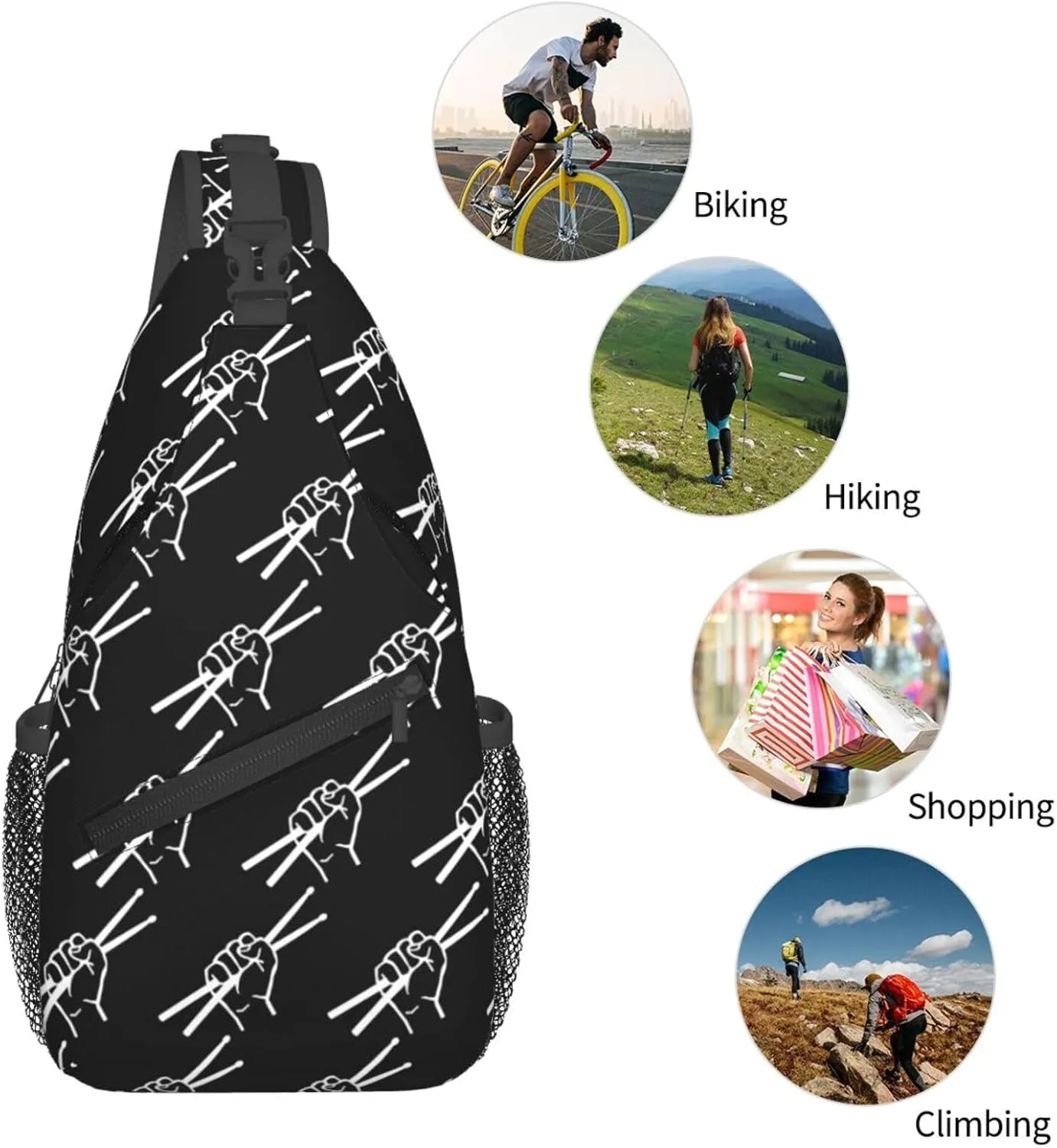 Drumsticks Drummer Sling Backpack Shoulder Chest Bag For Men Women Hiking Travel Crossbody Daypack