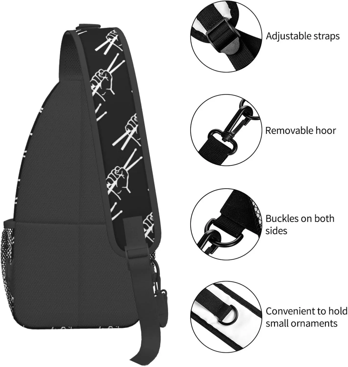 Drumsticks Drummer Sling Backpack Shoulder Chest Bag For Men Women Hiking Travel Crossbody Daypack