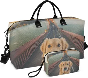 Duffel Bag Carry on Weekender Overnight Bag Sport Training Bag with Toiletry Bag for Airplane Traveling Large Capacity Cute Dog Bridge