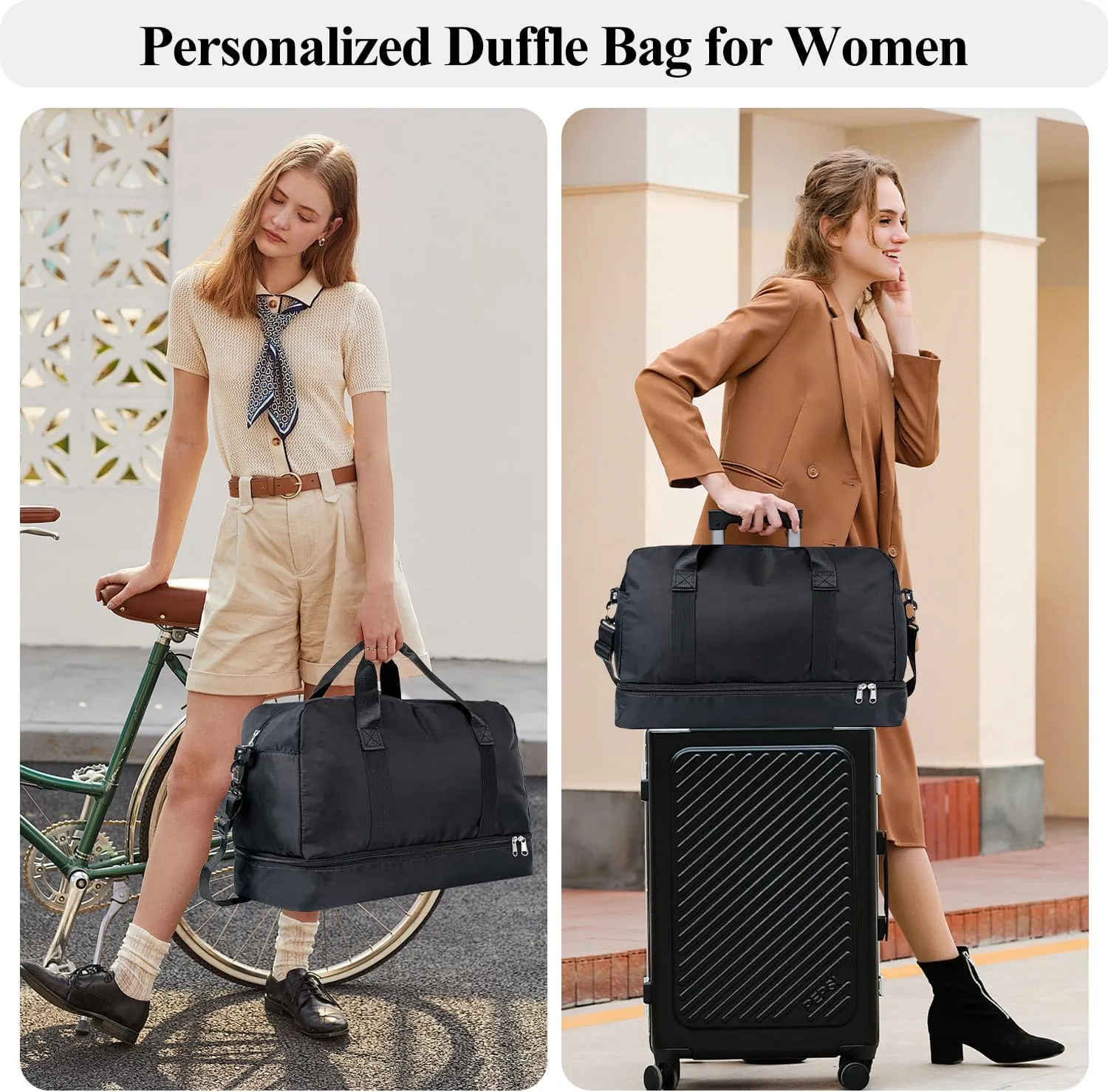 Duffle Bag for Women Girls Personalized Overnight Weekender Duffle with Name, Custom Honeymoon Travel Bag for Wedding - Waterproof & Trolley Case Sleeve，Embroidered Bridesmaid Proposal Bag