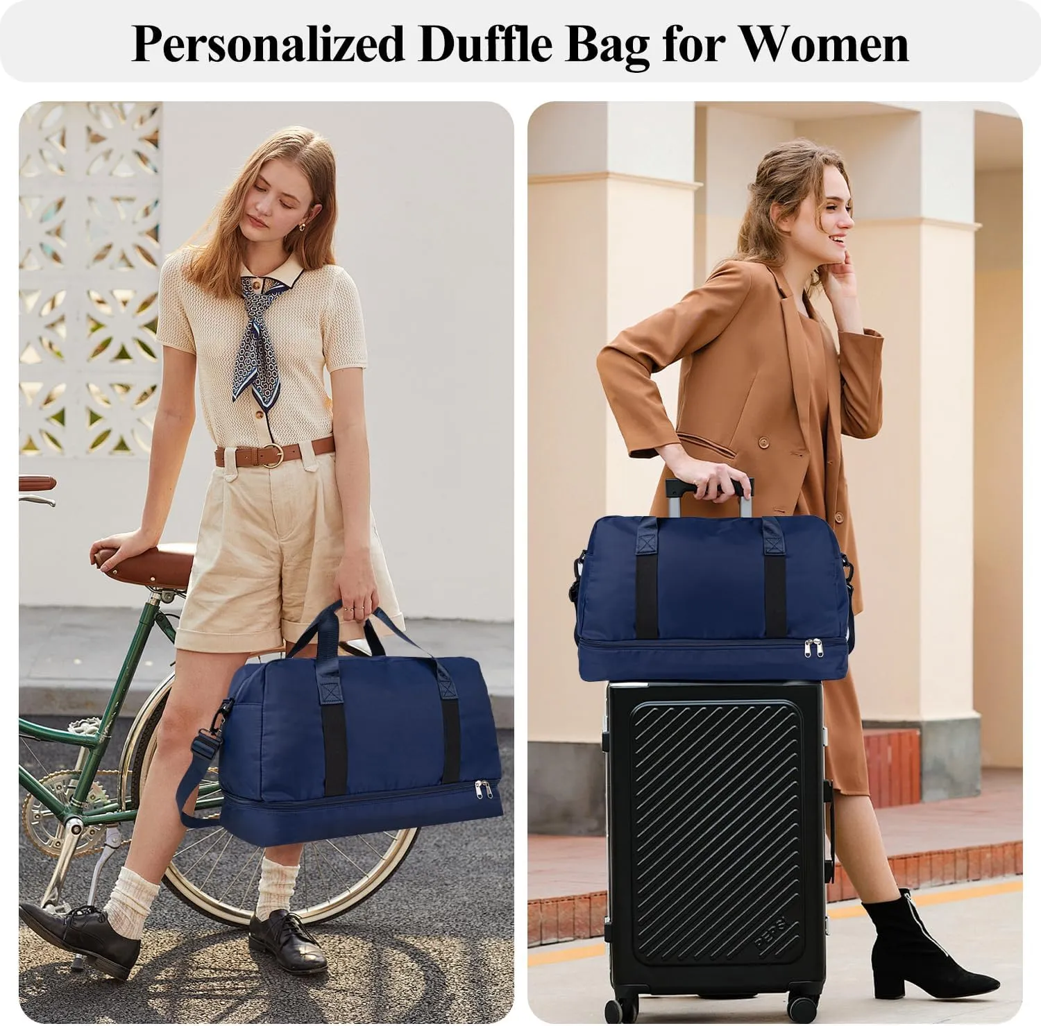 Duffle Bag for Women Girls Personalized Overnight Weekender Duffle with Name, Custom Honeymoon Travel Bag for Wedding - Waterproof & Trolley Case Sleeve，Embroidered Bridesmaid Proposal Bag