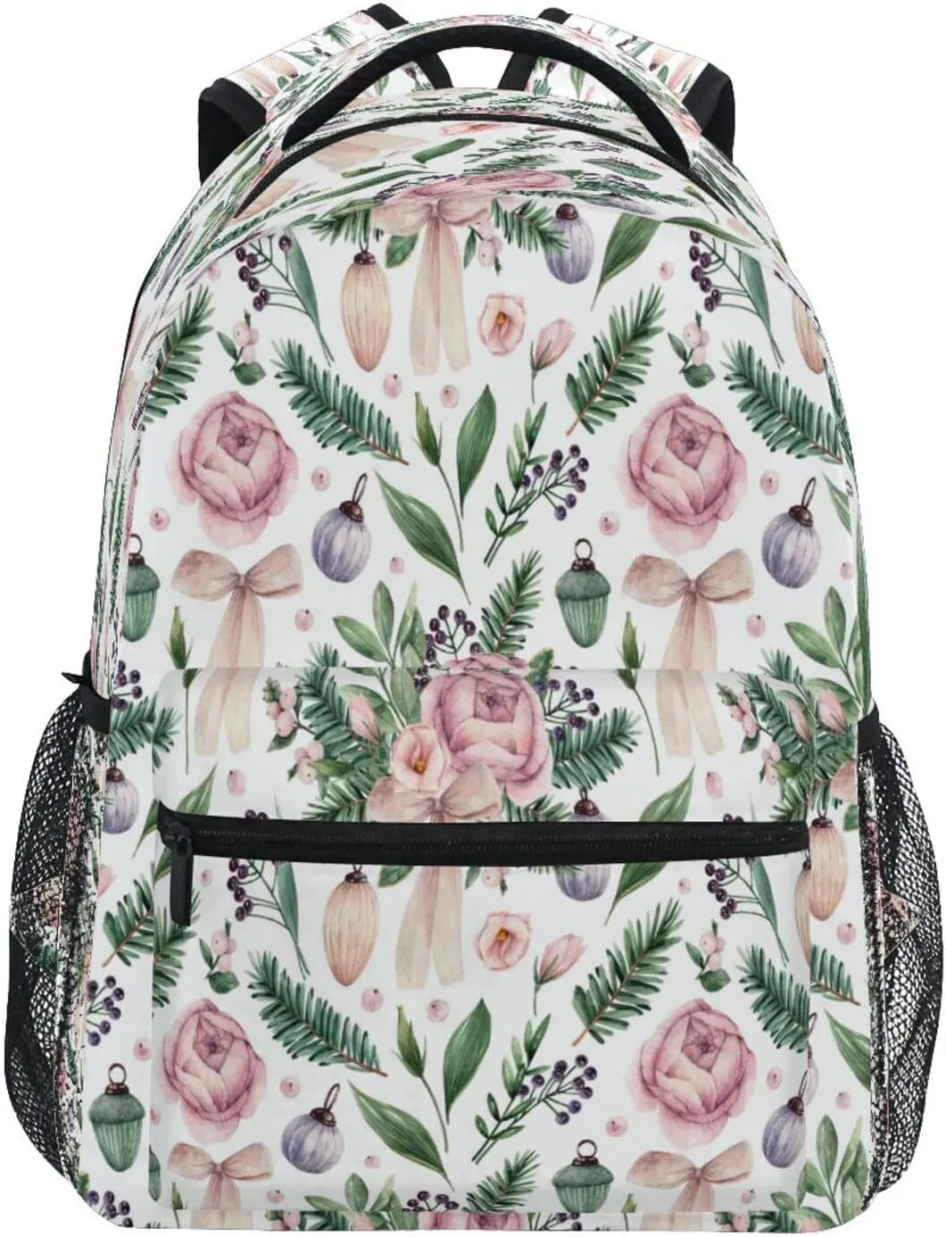 Dussdil Rose Flowers Spruce Branches Kid's Backpack Boys Girls Backpacks 16 inch Casual Daypack Back Pack Bag with Adjustable Shoulder Strap Zipper Travel Bags