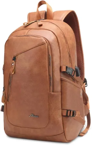 DYJ Vegan Leather Laptop Backpack for Women&Men, PU Vintage Travel Daypacks with USB Charging Port 17 Inch Laptop