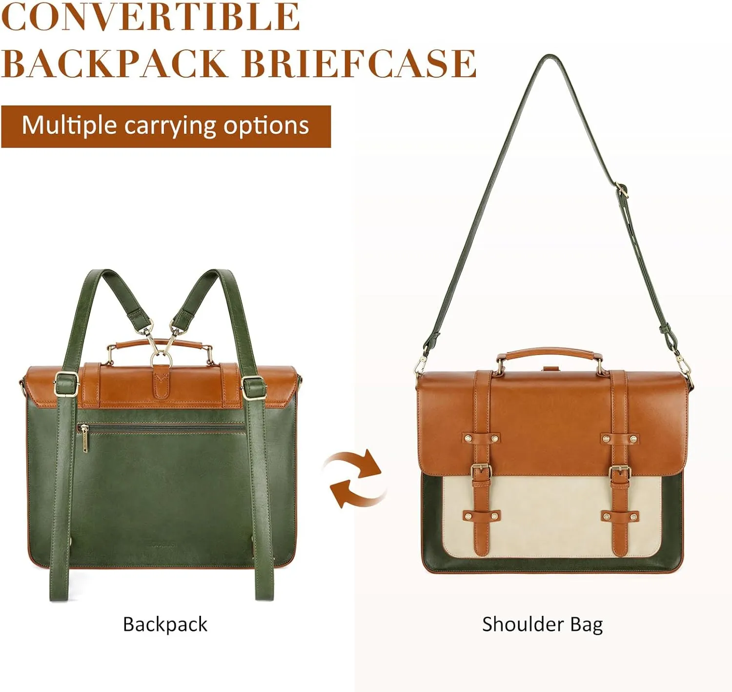 ECOSUSI Laptop Bag for Women Vegan Leather Messenger Bag Fashion Briefcase Backpack 15.6 inch Computer Satchel Bag