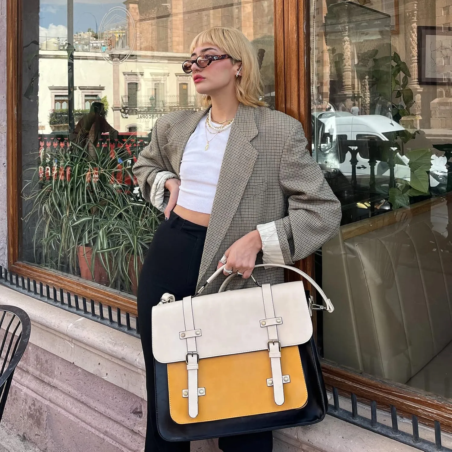 ECOSUSI Laptop Bag for Women Vegan Leather Messenger Bag Fashion Briefcase Backpack 15.6 inch Computer Satchel Bag