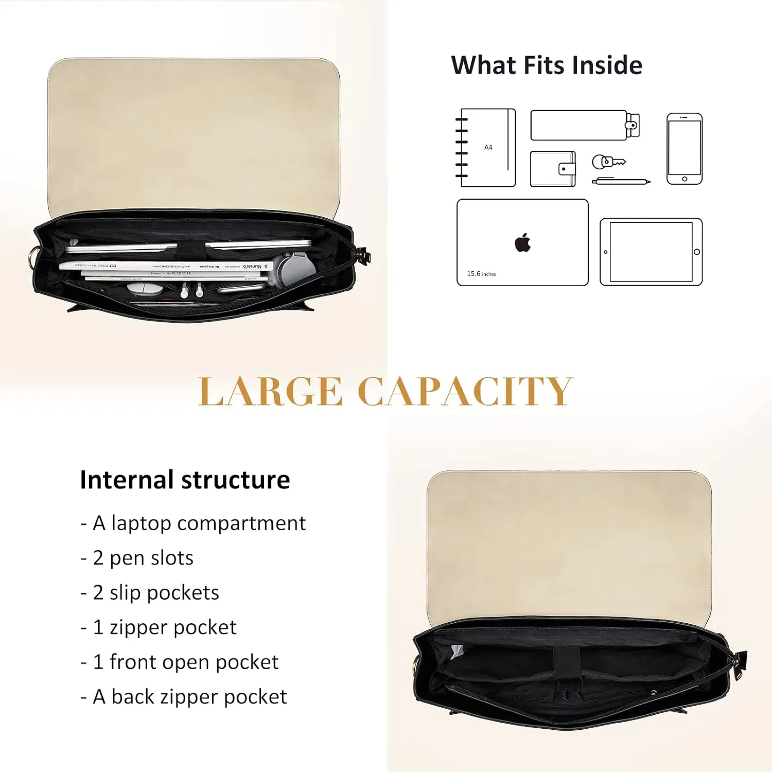 ECOSUSI Laptop Bag for Women Vegan Leather Messenger Bag Fashion Briefcase Backpack 15.6 inch Computer Satchel Bag