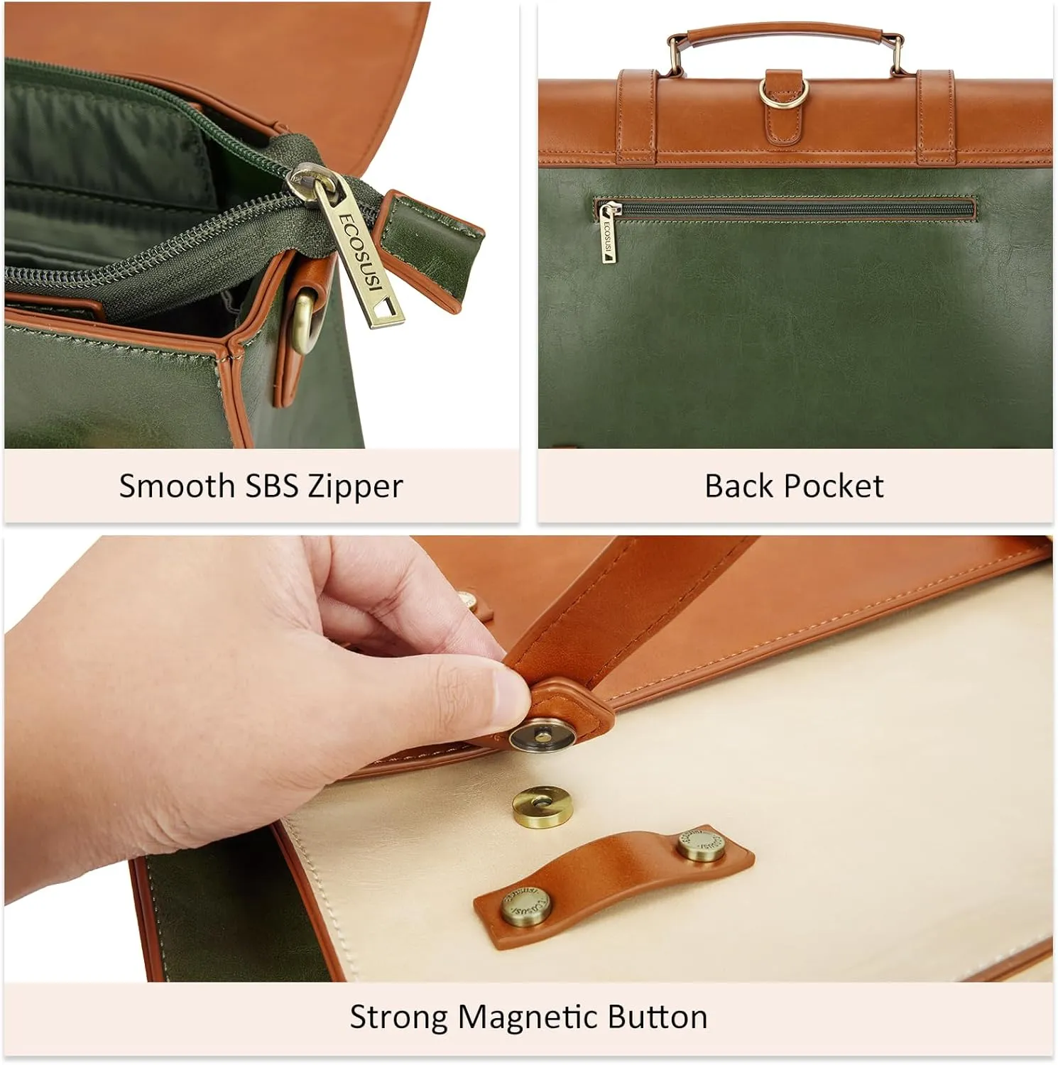 ECOSUSI Laptop Bag for Women Vegan Leather Messenger Bag Fashion Briefcase Backpack 15.6 inch Computer Satchel Bag